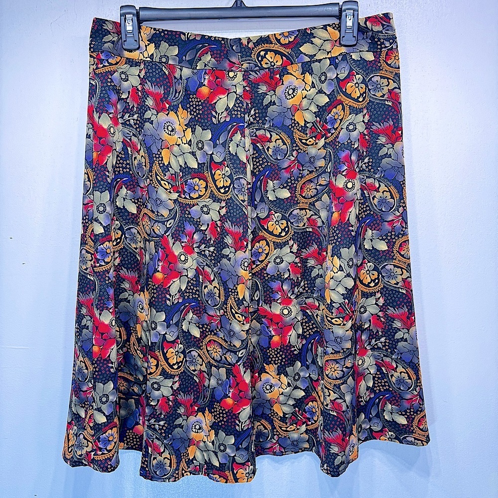 Vintage Y2K Knee Length Skirt Boho Colorful Floral A Line Sag Harbor Size 16